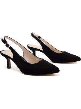Women's Slingback Kitten Heels Pointed Toe Low Heel Black Nu Pumps Dress Shoes